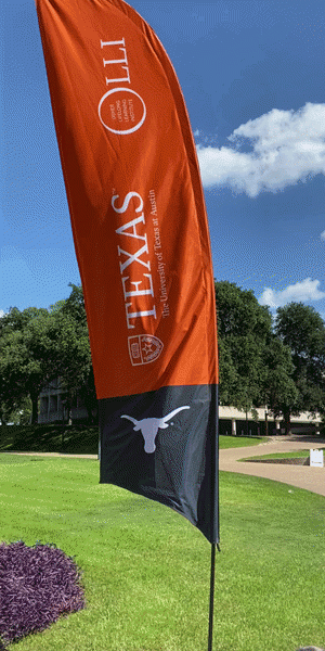 OLLI UT Austin blade flag with UT longhorn symbol