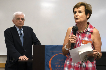 Guest speaker David Berg speaking to UT Osher Lifelong Learning Institute members during an adult education class for seniors